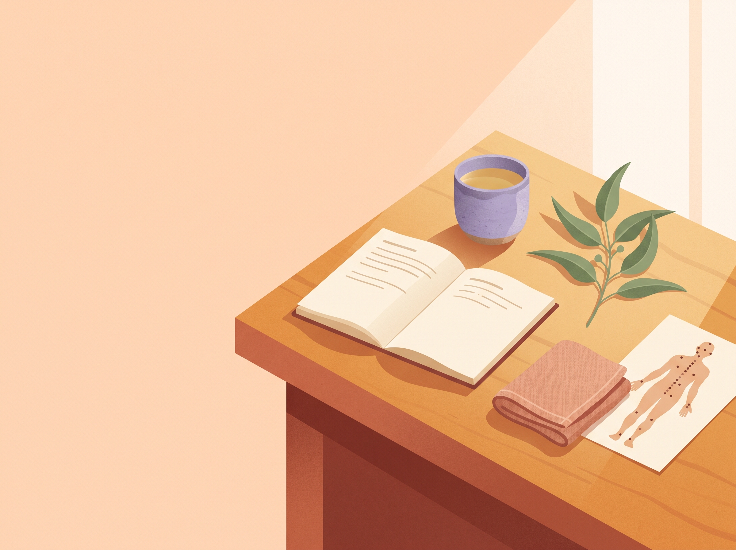 Consultation notebook, tea and acupuncture point chart