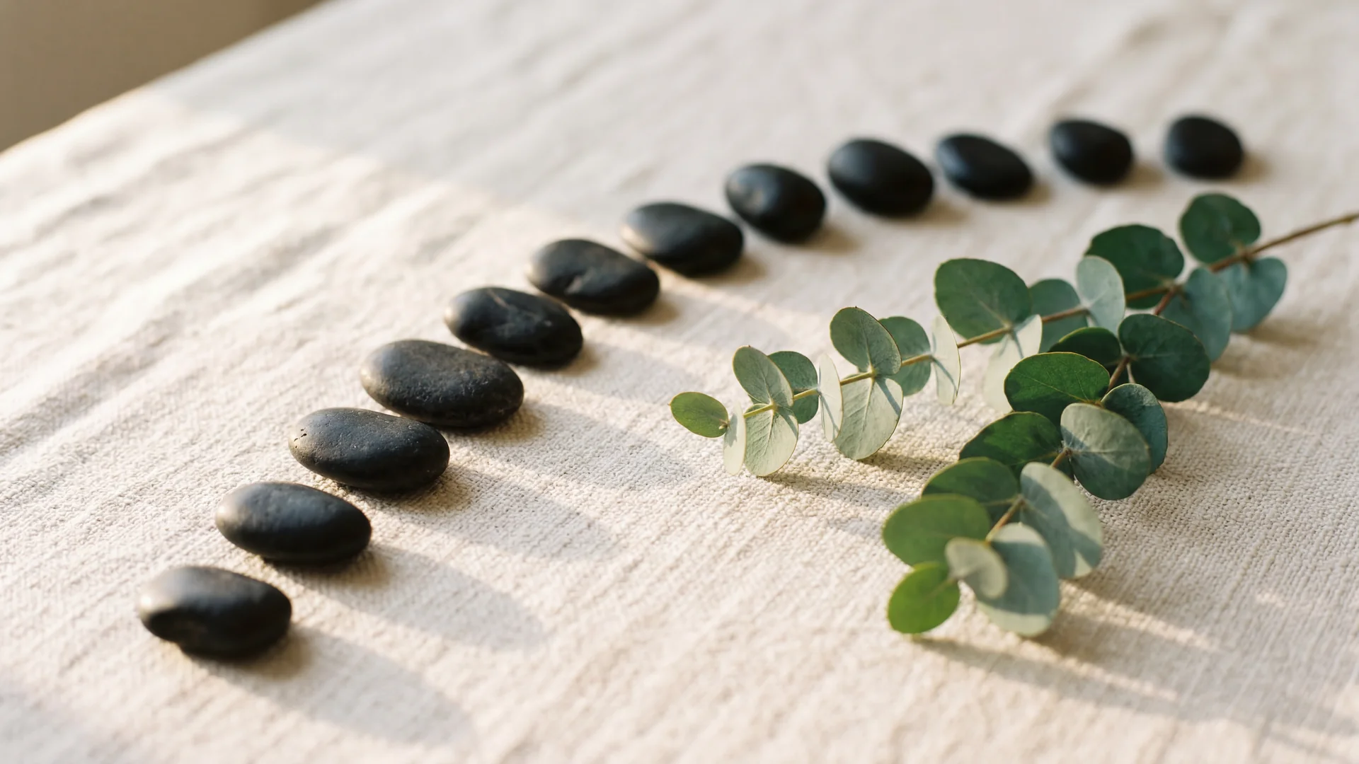 Zen stones on linen