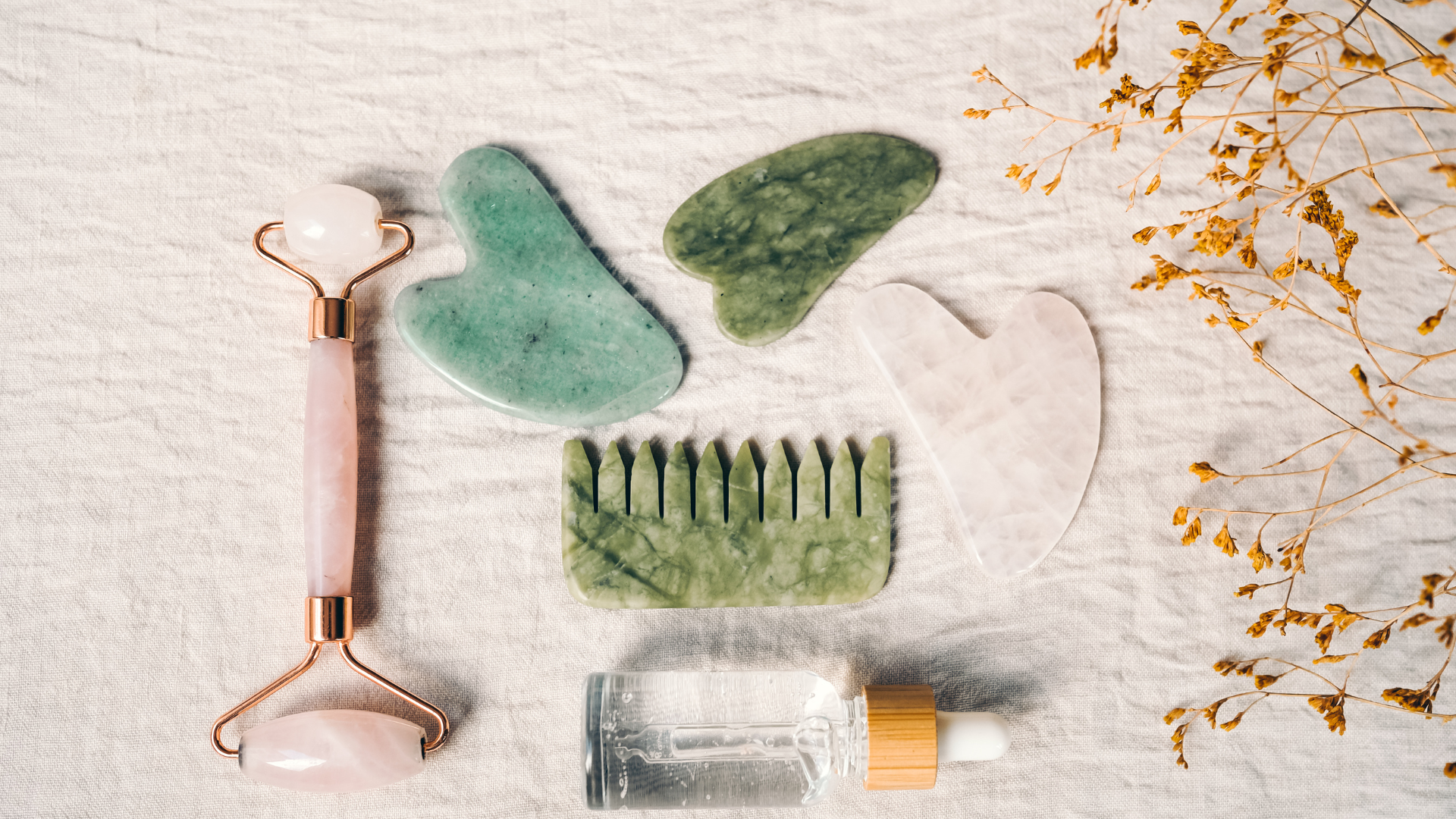 Jade or Rose quartz facial tools