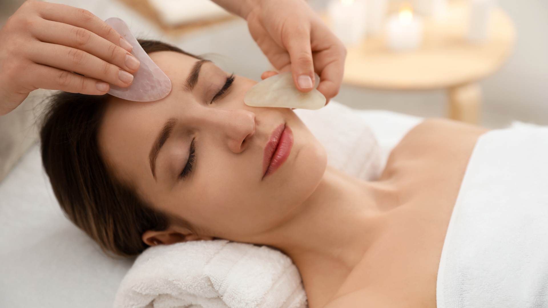 Jade or Rose quartz facial tools